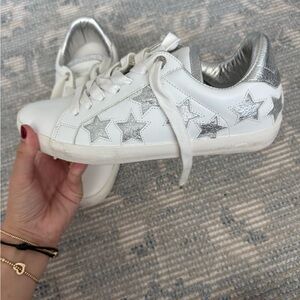 Zadig & Voltaire White and Silver Star Leather Sneakers